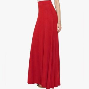 Women's Solid Basic Lightweight Floor Length Flare Long Maxi Lounge Skirt -red